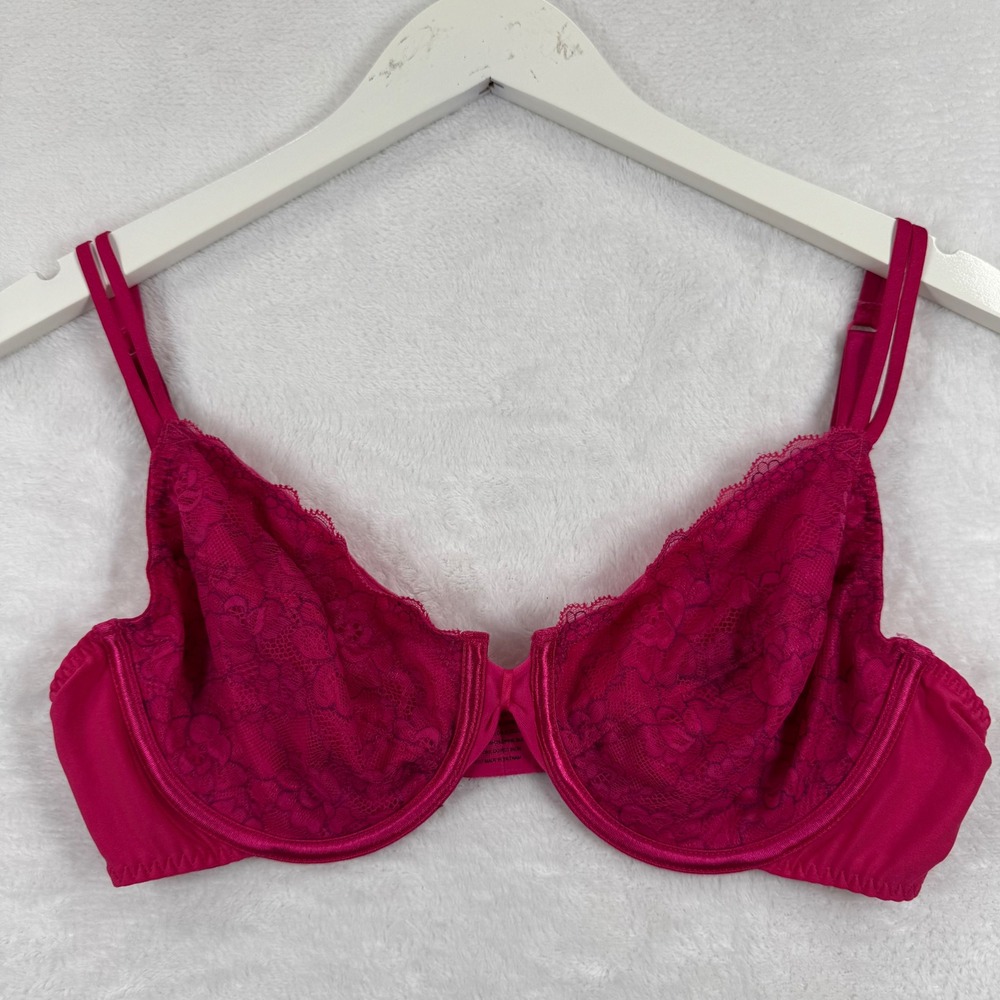 Vassarette Womens 38C Magenta Pink Floral Lace‎ Underwire Bra 75117